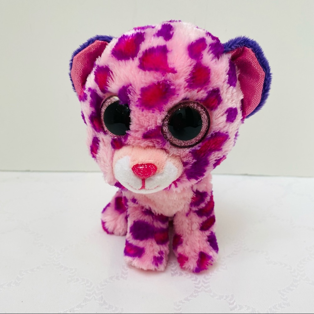 Ty Beanie Boo Purple Pink Leopard Cat Plush 6"